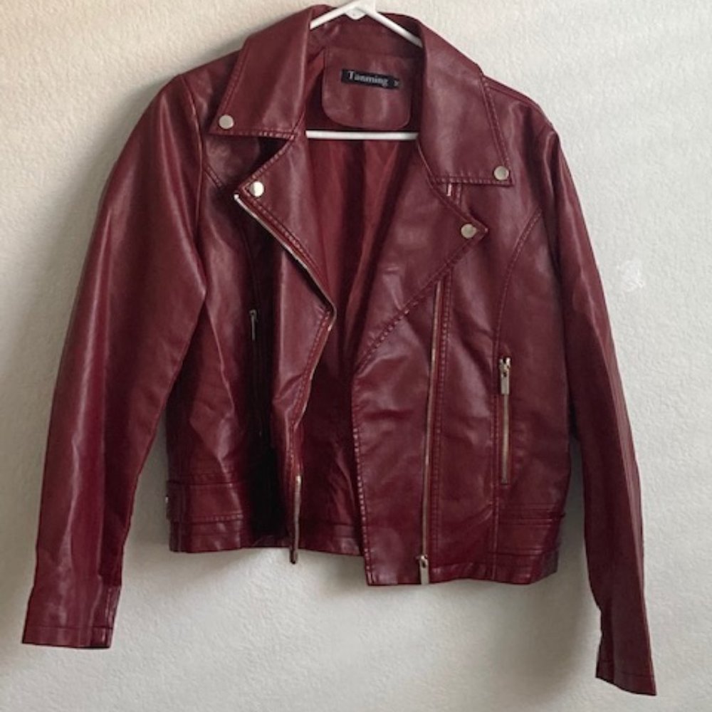 Tanming Women's Casual Moto Bomber Faux Leather Jacket